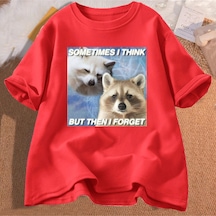 Flood Of Style Komik Meme Tshirt Bazen Düşünüyorum Ama Sonra Komik Çöp Unutmak Rakun Kedi T-shirt Koyu Mizah Kırmızı