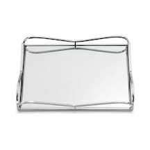 Gümüş Aynalı Dikdörtgen Tepsi, Metal, 30x20cm, Şık Sunum İçin Sofra Parçası Çok Renkli