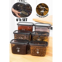 Vienev Beyaz Serigrafi Etiketli 6lı Peggy Dikdörtgen Saklama Kabı Seti 2x 1500-1150-800 Ml Antrasit Çok Renkli