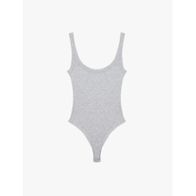 Koton Slim Fit Kolsuz U Yaka Çıt Çıt Detaylı Body Gri 6sal30149ık Gri