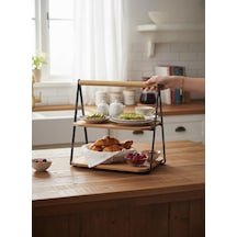 Akasya 2 Katlı Sunum Tabağı Organizer 28x20x27 Cm Kahverengi