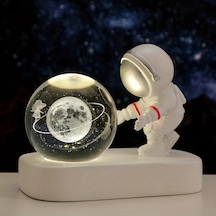 Honeybeeshop Modern Astronot Cam Globe Masa Lambası 60mm Uzay Temalı Led Galaksi Sevgili Astronot Usb Güçlü Oda Dekorasyonu Ve Hediye Ahşap