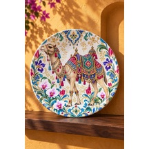 Dekoratif Duvar Tabağı - İşlemeli Deve Ve Çiçek Desenli 27 Cm - Dekorlu Seramik Tabak
