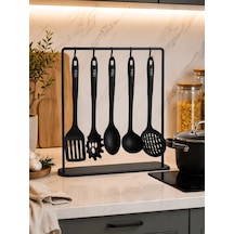 5 Parça Siyah Mutfak Servis Seti - Isıya Dayanıklı Kepçe Spatula Kaşık Hazırlık Seti