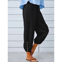 Kadın Beli Lastikli Bağcıklı Düğme Detaylı Pantolon Siyah