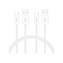 2'li Örgülü Usb-a - Usb-c Kablo, 1,5 M, 15 W, Yumuşak, Esnek Ve Hızlı Şarj Kablosu, İphone 17 Ve 16 Serisi, Galaxy S25, Pixel 10, İpad Pro Ve Daha Fazlasıyla Uyumlu, Beyaz