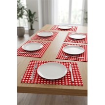 Kareli Amerikan Servis 6'lı Set 35x45 Cm Kırmızı Petibör Tabak Altlığı Su İtici Masa Altlığı
