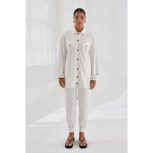 Kol Manşet Detaylı Ceket Pantolon Takım Beyaz-11-beyaz