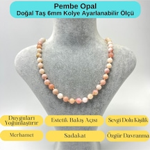 Yıldız Doğal Taş Pembe Opal Doğal Taş 6 MM Makrome Kolye 45 CM - 55 CM Ayarlanabilir Pembe