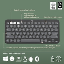 Logıtech K380s, Pebble Keys 2, Siyah, 920-011859, Bluetooth, Türkçe, Q, Multimedya, Mini Klavye 12934554