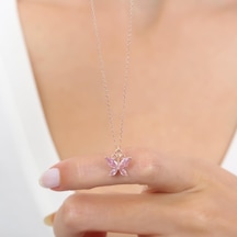 Mia vento Pink Taşlı Kelebek Dokunuşu Rosegold Gümüş Kolye