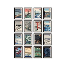 Hiroshige Tabloları 16'lı Sticker Seti Laptop Defter Telefon Etiketi Çok Renkli