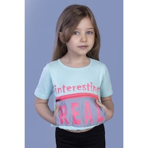 Toontoy Kids Toontoy Kız Çocuk Crop Model Cebi Reflektör Detaylı Baskılı Tişört Mint Yeşili