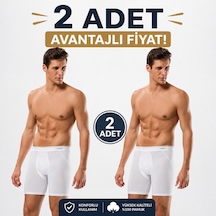 Erdem Erkek Beyaz Likralı 2 Adet Uzun Paça Boxer Kutulu- 1470bw