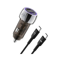 Linktech C437 55w Dual Pd30w + Qc25w Şeffaf Araç Şarj Aleti Type-c To Type-c Kablo Set -