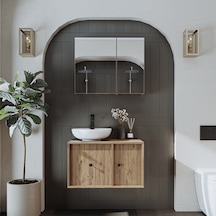 Lavabolu Mdf 75 Cm Çekmeceli Dolabı + Aynalı Üst Dolabı Atl Atlantik Çam