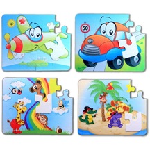 Lisinya247 4 Set - 48 Parça Uçak, Araba Ve Gökkuşağı 3+ Keçe Yapboz - 3 Yaş Puzzle