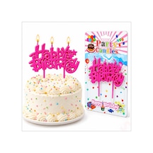 Happy Birthday Doğum Günü Pasta Mumu, 11 Cm - Fuşya