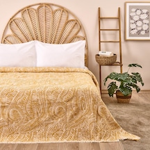Soft Yaprak Desenli Çift Kişilik Yatak Örtüsü - Sarı - 225x250 Cm Renkli