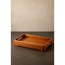 Akasya Ahşap Servis Tepsisi Orta Boy 37x25x4,5cm Doğal Ahşap Sunum Tepsisi Kahverengi