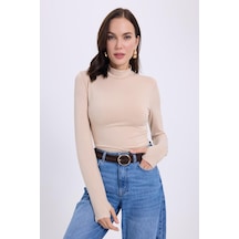 Tudors Kadın Regular Fit Klasik Kesim Viskon Kumaş Balıkçı Yaka Bej Bluz -34621