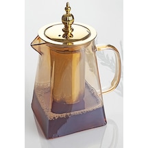 Borosilikat Cam Amber Demlik 750ml Süzgeçli Bitki Demliği Şeffaf