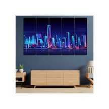 Gökdelenler Neon Soyut Çizim - 5 Parçalı Tablo Görsel - 702503570 Görsel