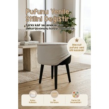 Yıkanabilir Puf Tabure Kılıfı Tak-Çıkar-Değiştir-Yenile Orta Sehpa Kılıfı 40x22 Meek Gri