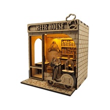 Algwooddesign Beer House Ahşap Maket, 89 Parça Dıy Minyatür Bar Modeli, Peri Led Dahil, Mdf 3d Puzzle, Hobi Ve Dekorasyon Seti, 10 X 9 X 11 Cm