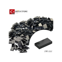 Yedek Parçalar, 100 Adet 1x2 Tile Düz Fayans Parçası, Siyah Black , 3069