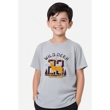 Panios Kids Hunting Club Baskılı Erkek Çocuk Yuvarlak Yaka Kısa Kollu T-shirt Gri