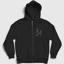 Presmono Unisex Here Astroworld Travis Scott Fermuarlı Kapüşonlu Sweatshirt Siyah