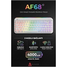 Af68 Kablosuz 3 Modlu Rgb Membran Klavye- Çift Katmanlı Tuş Kapağı-4.000 Mah Batarya