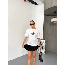 Kadın Kısa Kol Baskılı T-shirt - Beyaz Beyaz