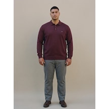 Maccali Erkek Bordo Büyük Beden Kışlık Uzun Kollu Pike Polo Yaka Tişört