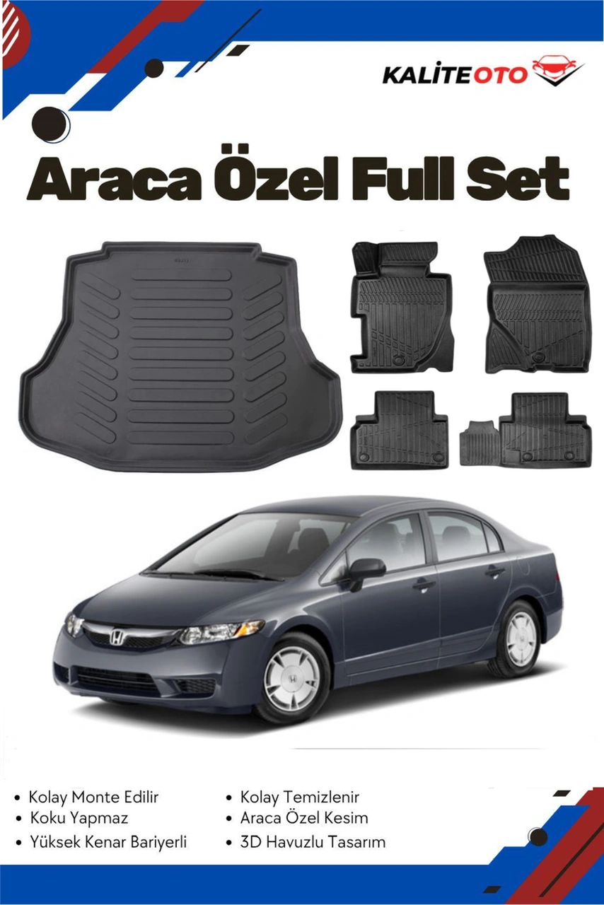 Honda Civic Sedan 2010 Model Yumuşak Paspas+bagaj Havuzu Seti