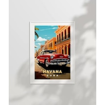 Çerçevesiz Poster Havana Sokaklarında Klasik Bir Araba