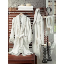 Dantela Love Fransız Güpürlü Bornoz Seti Krem Krem (541550495) Krem