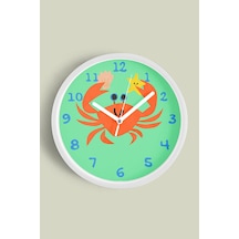 Sevimli Yengeç Çizimli Çocuk Odası Duvar Saati - 42cm - Önü Camlı Beyaz Kasa - Sessiz Mekanizma-jh1170 Beyaz