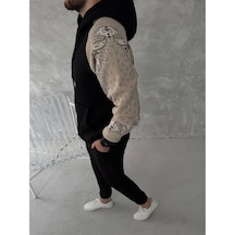Üç İplik Penye Kapşonlu Parçalı Sweatshirt - Siyah renkli Çok Renkli Üç İplik Penye Kapşonlu Parçalı Sweatshirt - Siyah renkli Çok Renkli