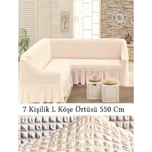 Upmall Bürümcük 7 Kişilik Köşe Koltuk, Kanepe Örtüsü, Koltuk Kılıfı, Lastikli, Etekli, L Köşe 550 Cm Krem Krem