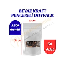 Beyaz Kraft Pencereli Doypack 25x34x12 Cm 50 Adet