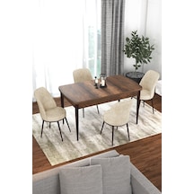 Canisa Concept Kor Serisi 70x114 Açılabilir Mutfak Masası Takımı Barok Desen Masa 4 Krem Sandalye Masa Barok Sandalyeler Krem