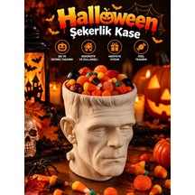 Halloween Cadılar Bayramı Dekoratif Frankenstein Kafa Şekerlik Kase Masa Üstü Dekor