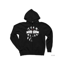 Team Klaus Siyah Fermuarlı Kapşonlu Sweatshirt