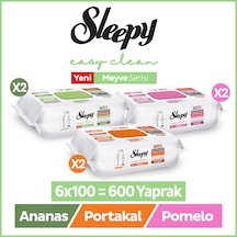 Sleepy Meyve Serisi Yüzey Temizlik Havlusu Mendili Ananas+pomelo+portakal 6x100 600 Yaprak