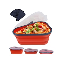 Folinda Kırmızı Yiyecek Dereceli Silikon Pizza Saklama Kutusu - Yeniden Kullanılabilir, Mikrodalga Uygun, 5 Bölmeli, 4 Kapak Kanca İle Taze Tutma Turuncu - Kırmızı
