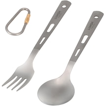 2 Adet Titanyum Sofra Kamp Çatal Kaşık Piknik Seyahat Y14684-2 Fork & Spoon