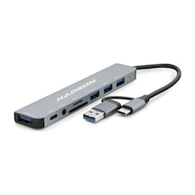 Usb 3.0 & Type-c Combo Hub Audio Kart Okuyucu 8 Port - Gri Hdx7828