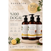 3lü Fırsat %100 Doğal Kastil Sıvı Sabun - Bergamot & Limon Kokulu